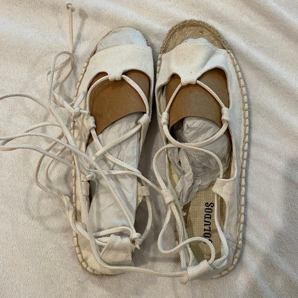 Soludos white espadrilles ankle tie flats